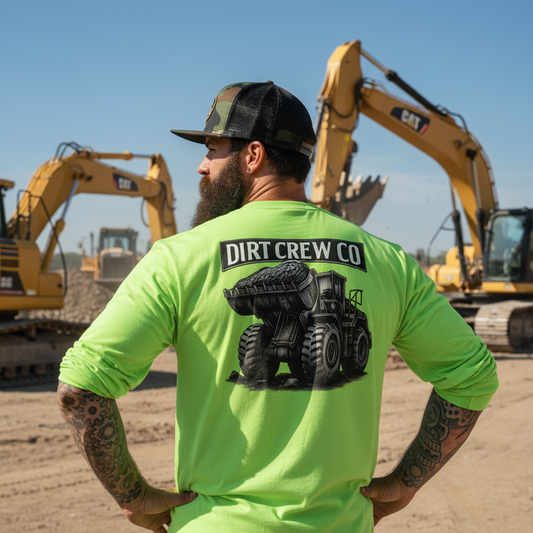 Back view - Worker with Soil Slayer hat and green shirt