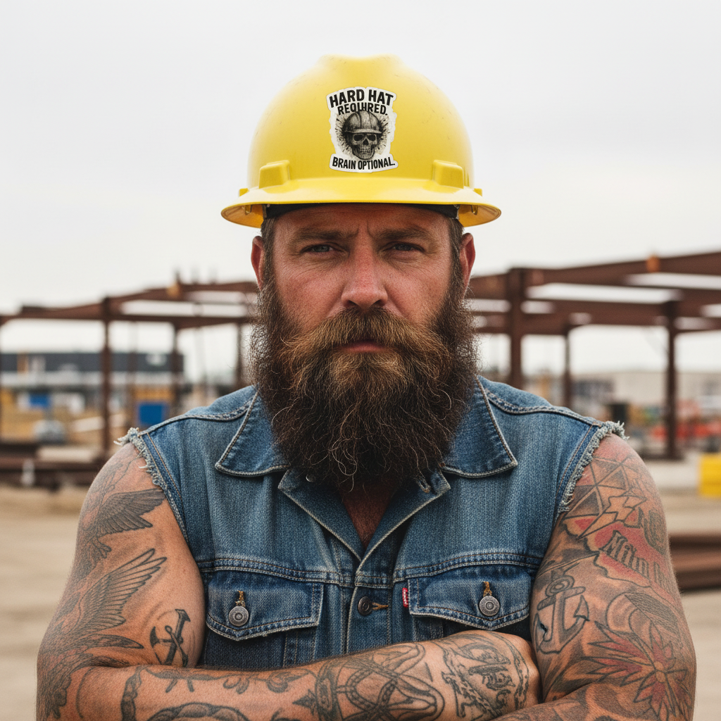 Hard Hat Required — Skull Construction Die-Cut Sticker ("Brain Optional")