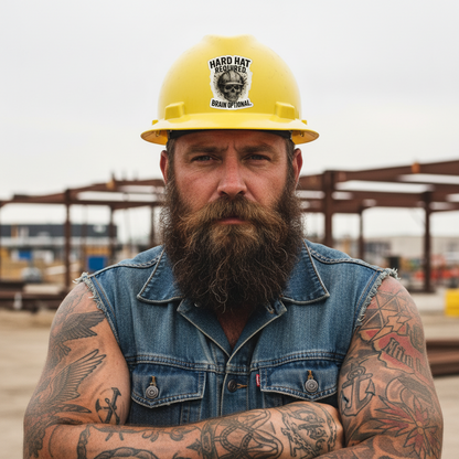 Hard Hat Required — Skull Construction Die-Cut Sticker ("Brain Optional")