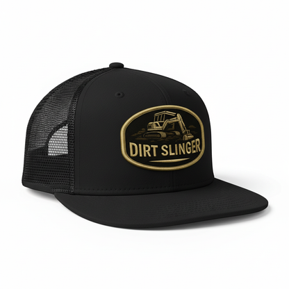 Black Dirt Slinger Hat Flat Bill Angled View