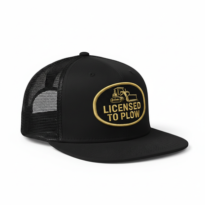 Black Licensed to Plow Hat Side View Flat Bill