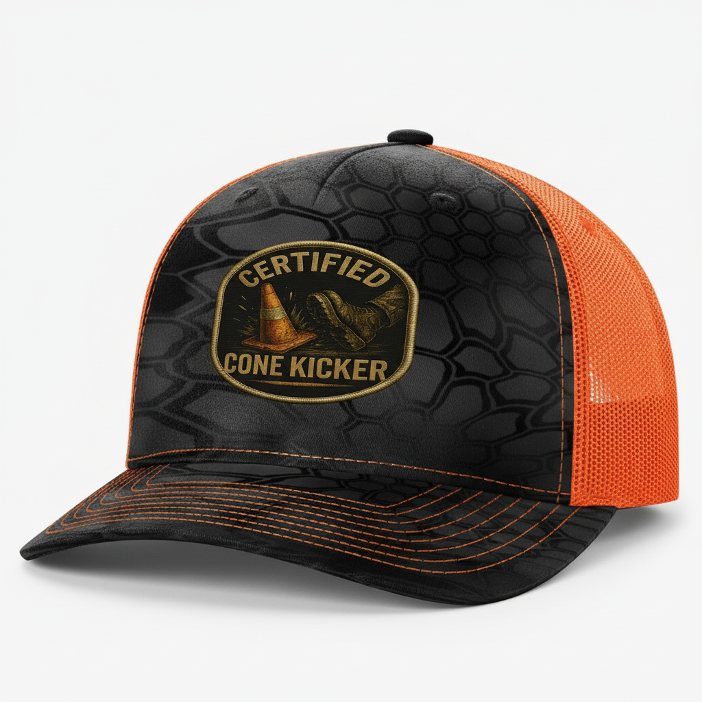 Black Tire Tread Hat Orange Mesh Angle