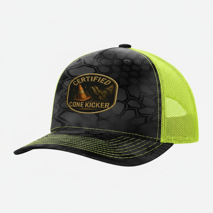 Black Tire Tread Hat Yellow Mesh Angle