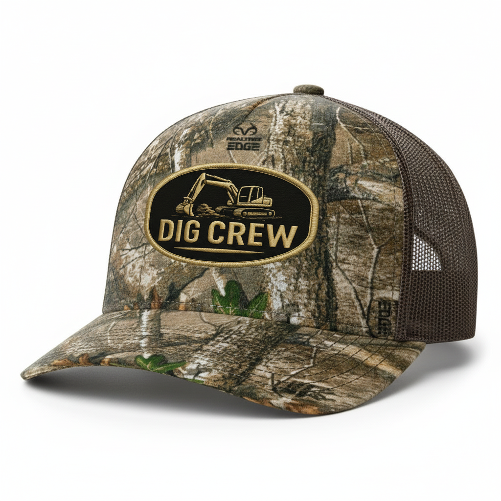 Brown Mesh Dig Crew Hat Angled View