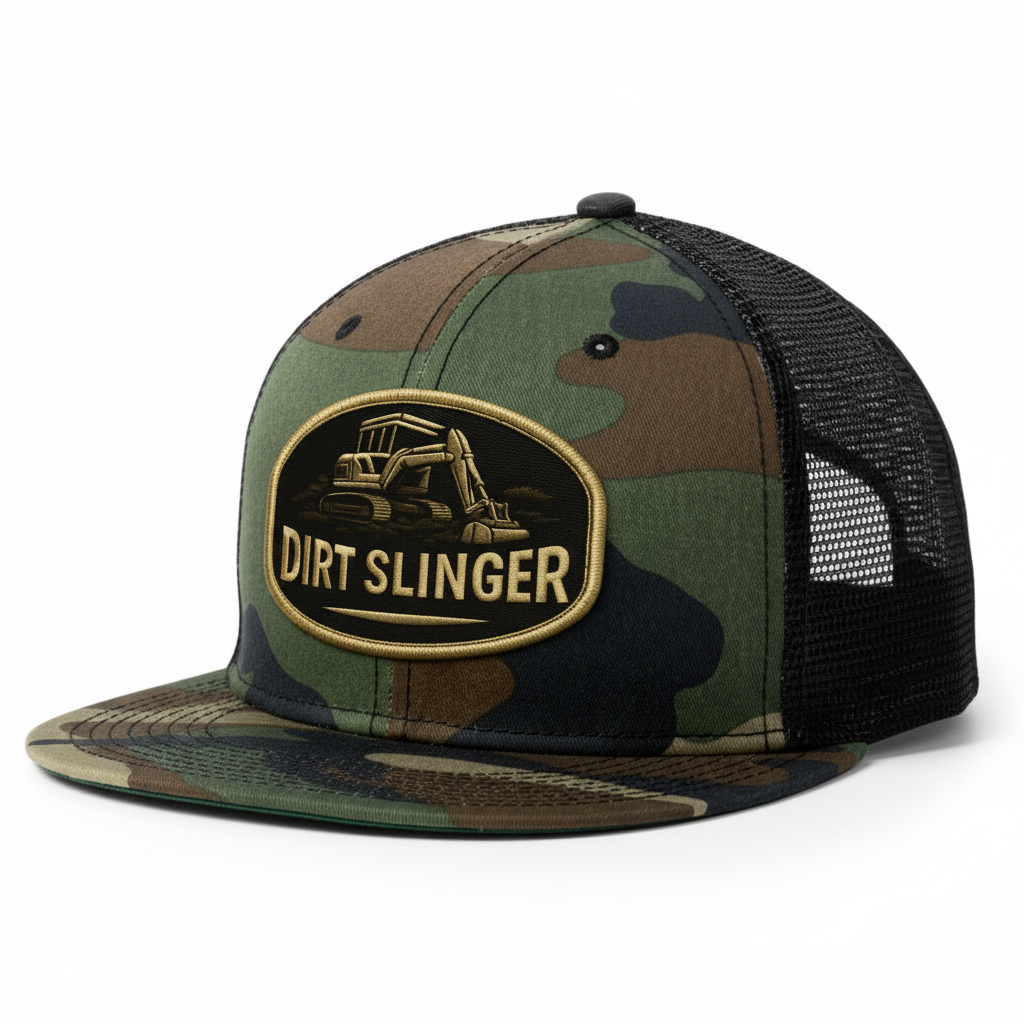 Camo Dirt Slinger Hat Flat Bill Angled View
