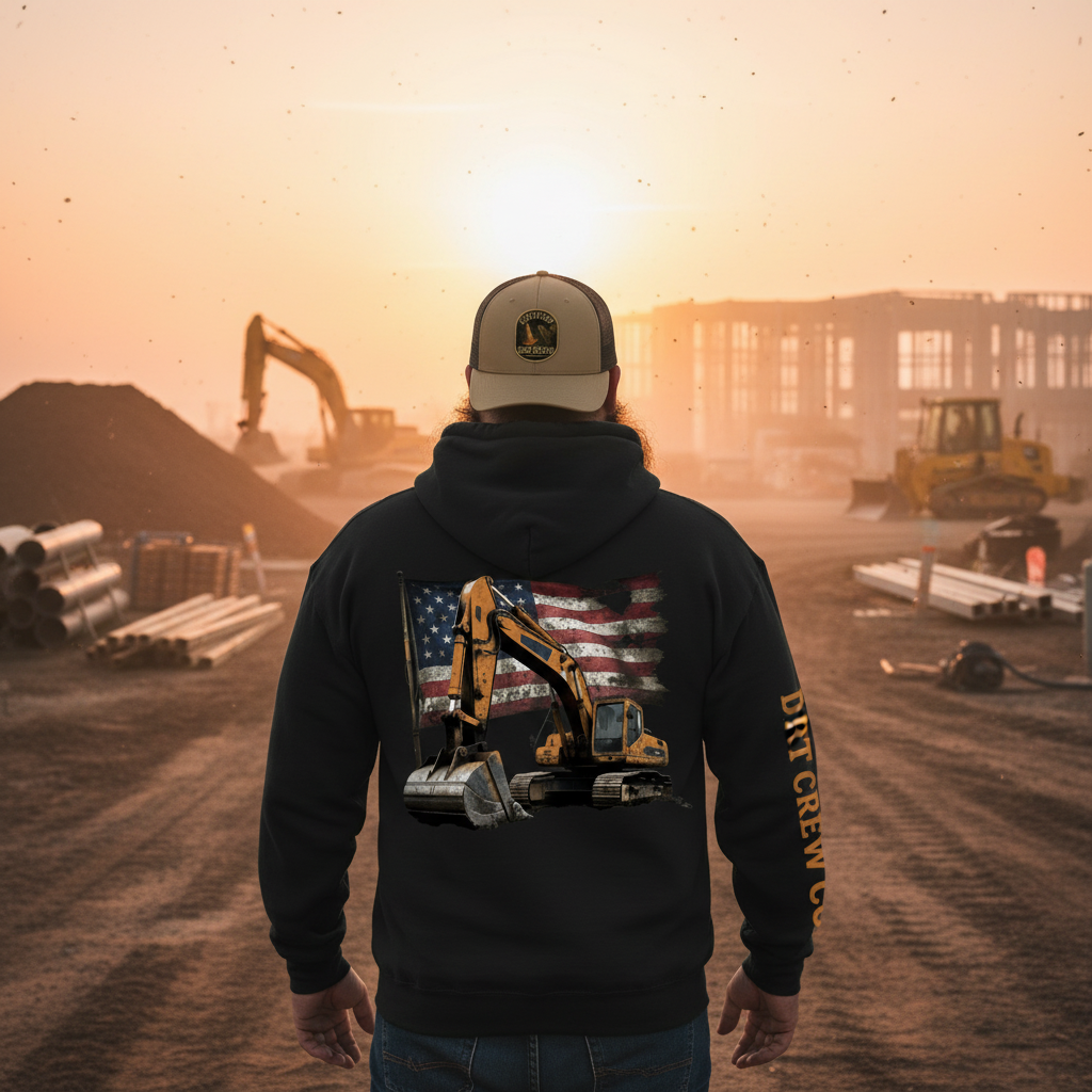 Construction site worker mockup with hoodie and hat