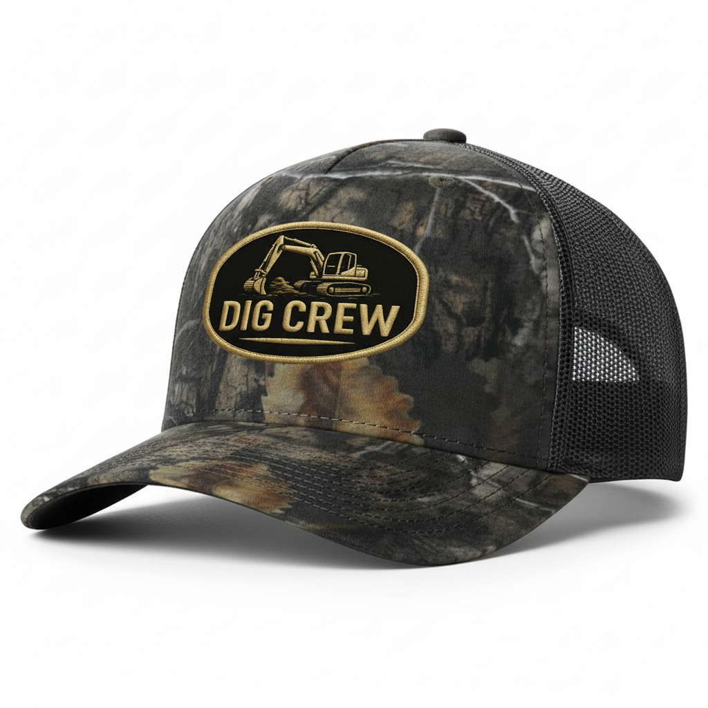 Dark Camo Dig Crew Hat Angled View