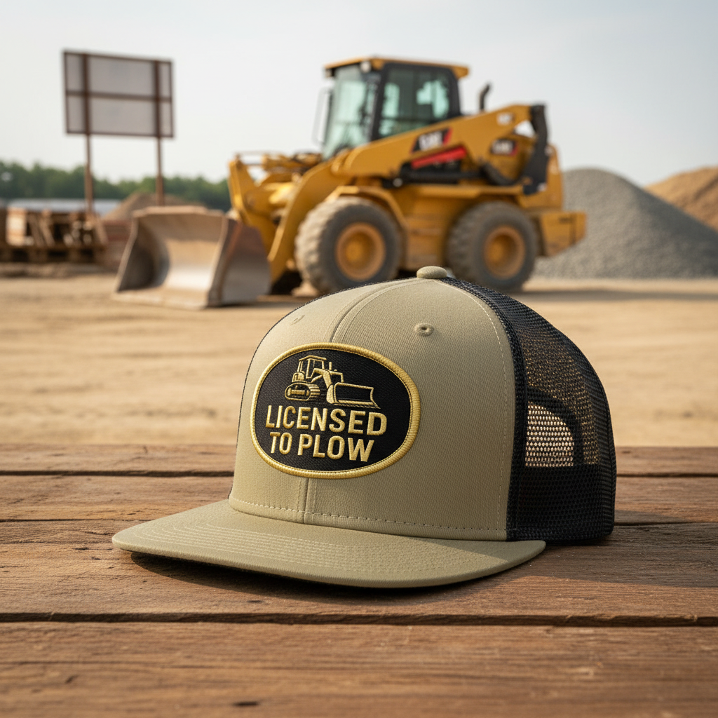 Licensed to Plow Hat with Heavy Equipment Background