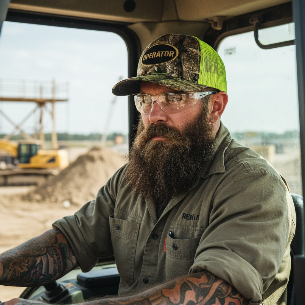 Operator Hat Close-Up in Bulldozer