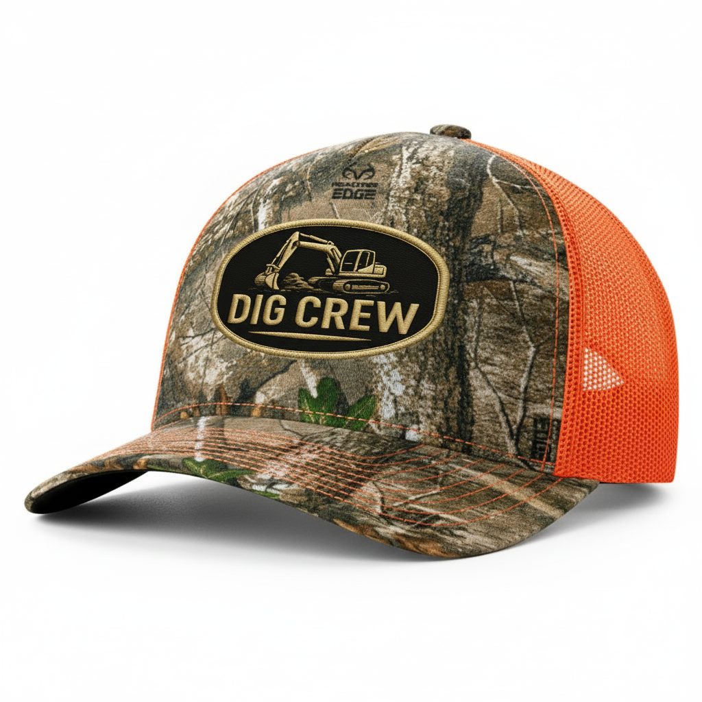 Orange Dig Crew Hat Angled View