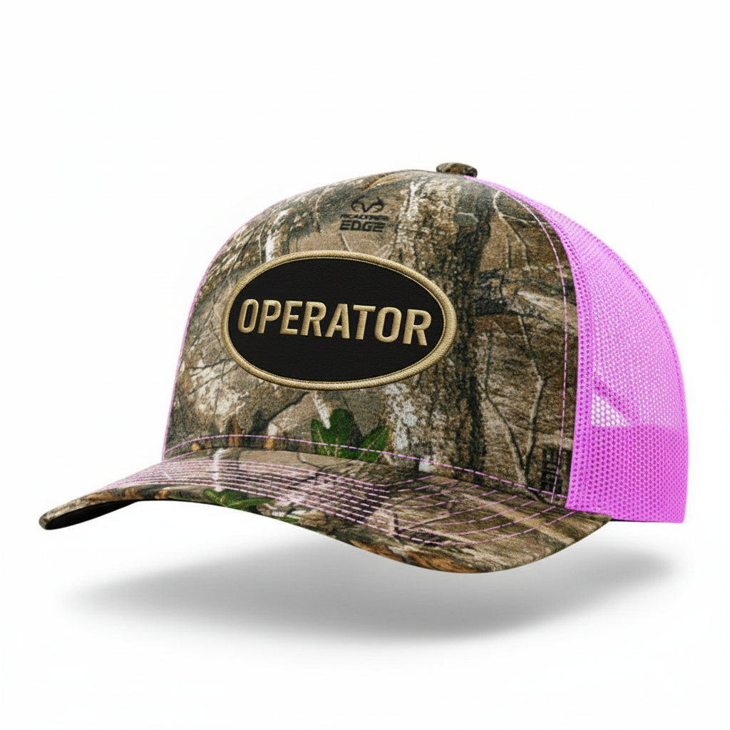 Pink Mesh Operator Hat Angled View