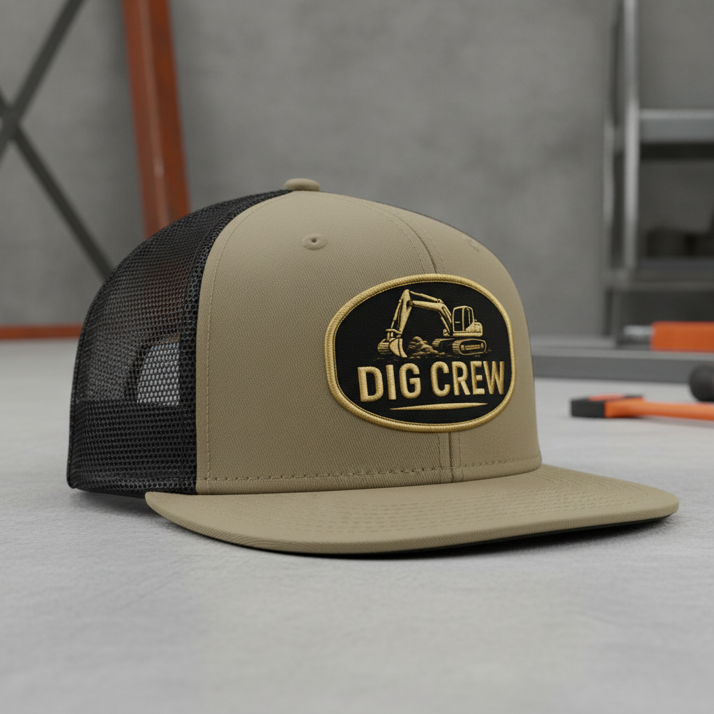 Tan Dig Crew hat - professional angle shot