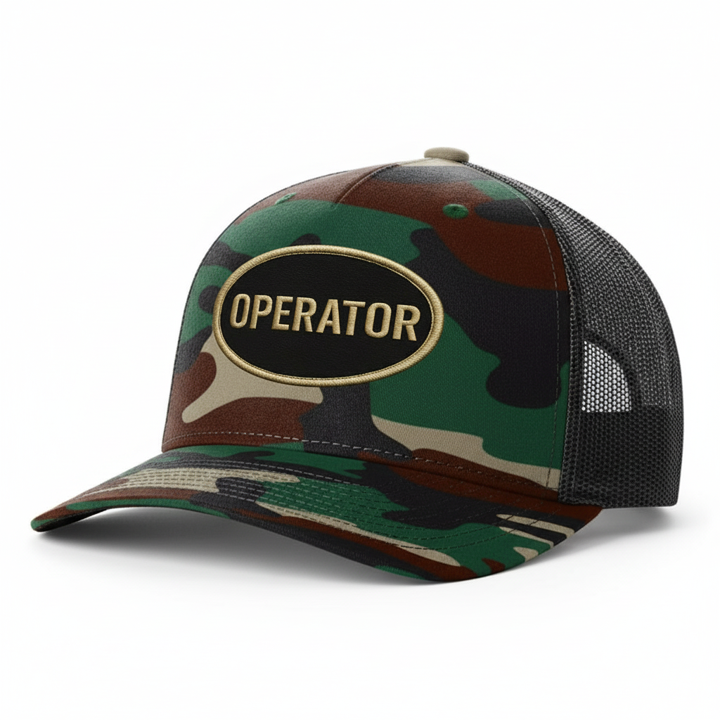 Woodland Camo Operator Hat Angled View