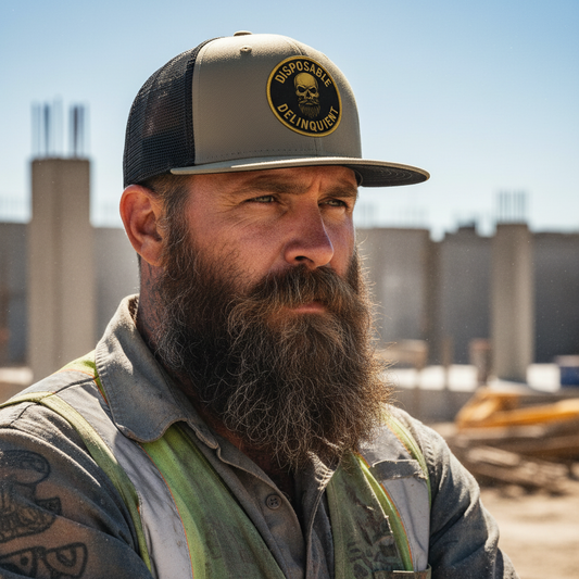 Worker wearing hat with clear patch detail