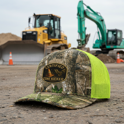 Yellow Cone Kicker Hat with Equipment Background